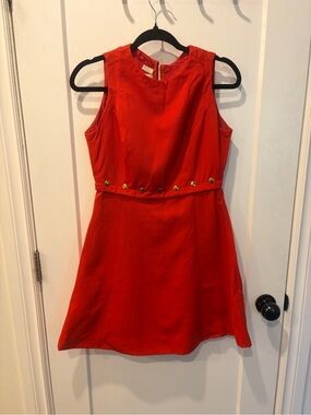 Vintage 70s Mod Red wool blend mini Dress with Gold Button